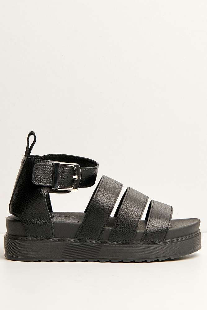 Roxi 3-Strap Gladiator Style Flatforms in Black - Image 4