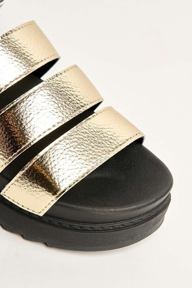 Roxi 3-Strap Gladiator Style Flatforms in Gold - Image 6