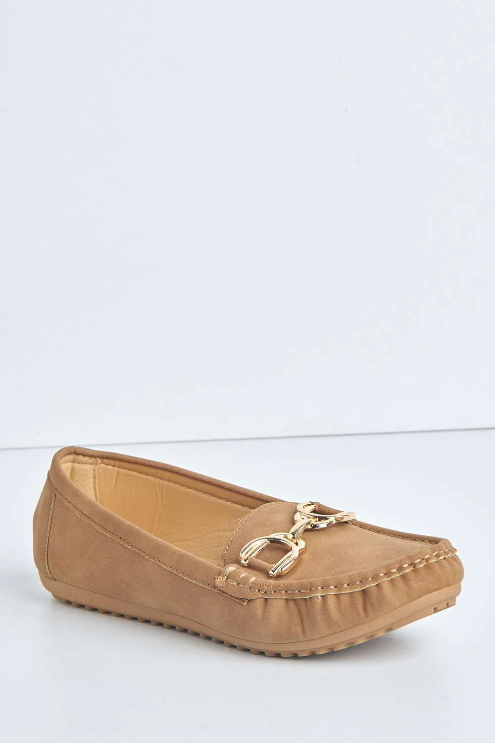 Ruby Square Toe Loafers with Metal Link Detail in Nude - Image 4
