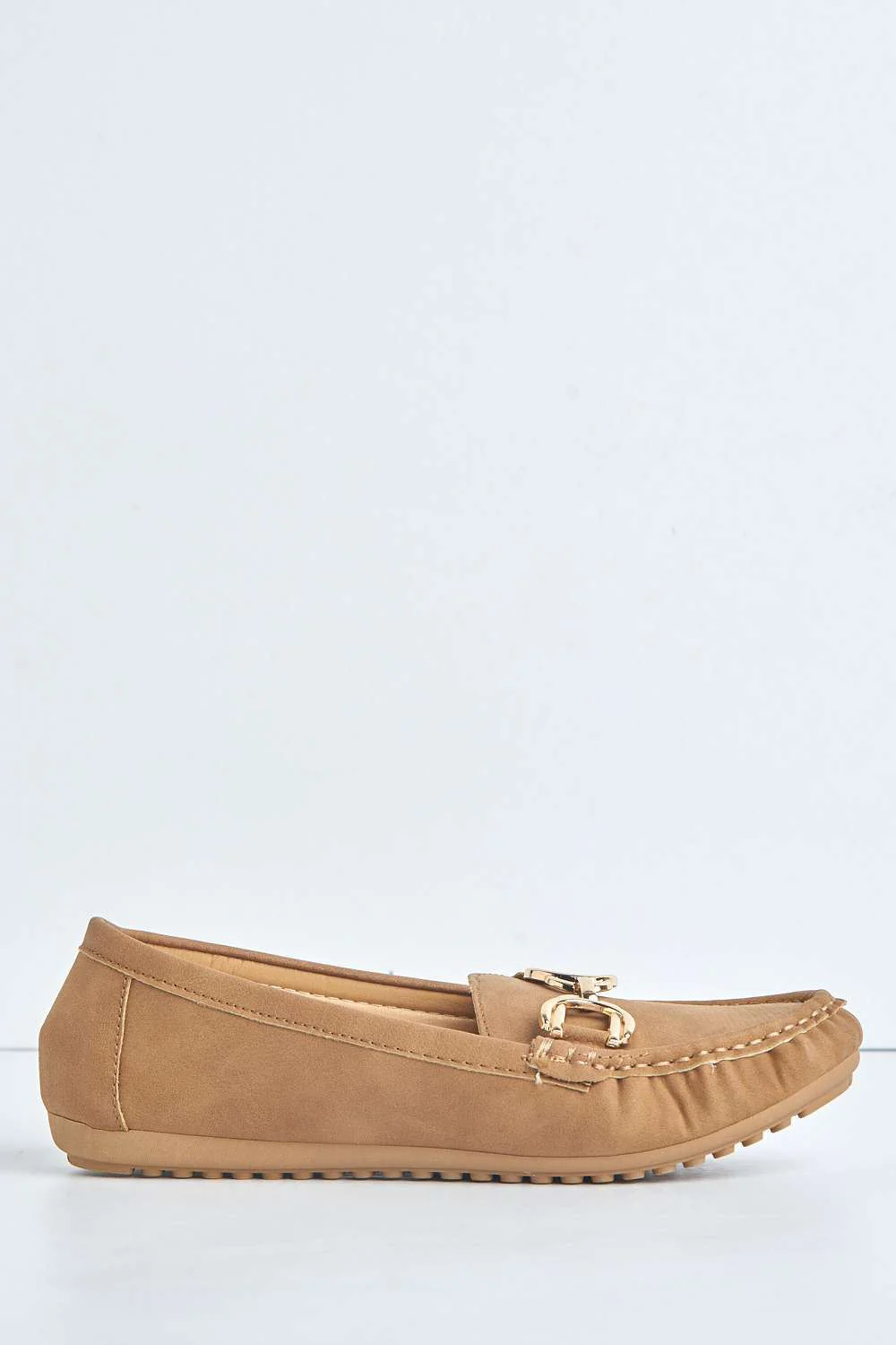 Ruby Square Toe Loafers with Metal Link Detail in Nude - Image 5