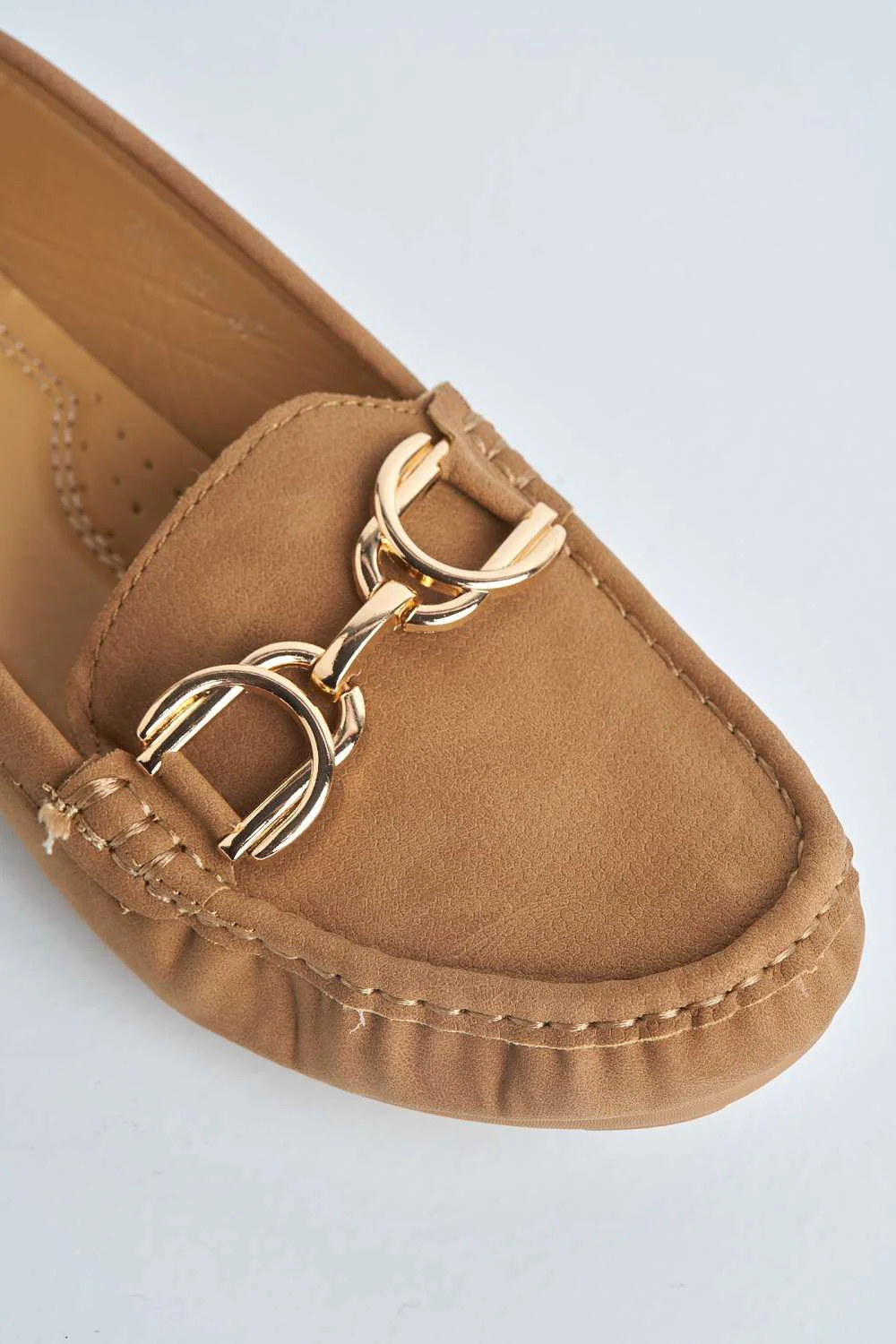 Ruby Square Toe Loafers with Metal Link Detail in Nude - Image 6