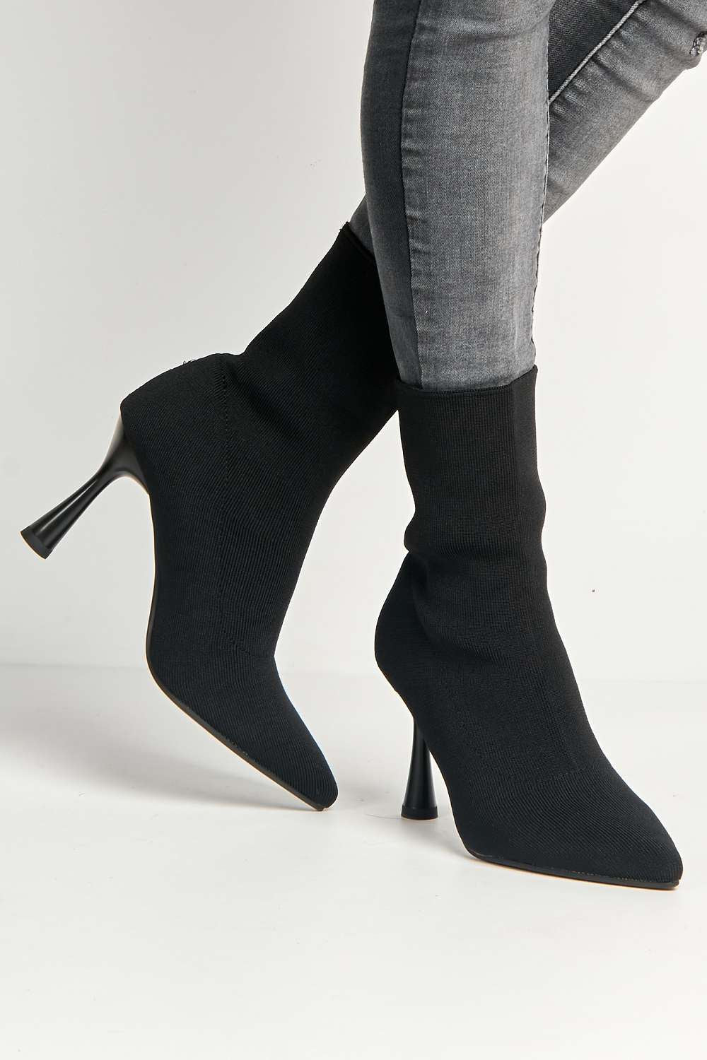 Runa Pointed Toe Heeled Sock Boots in Black - Image 2