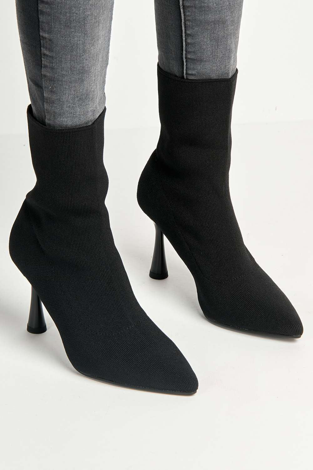Runa Pointed Toe Heeled Sock Boots in Black - Image 3
