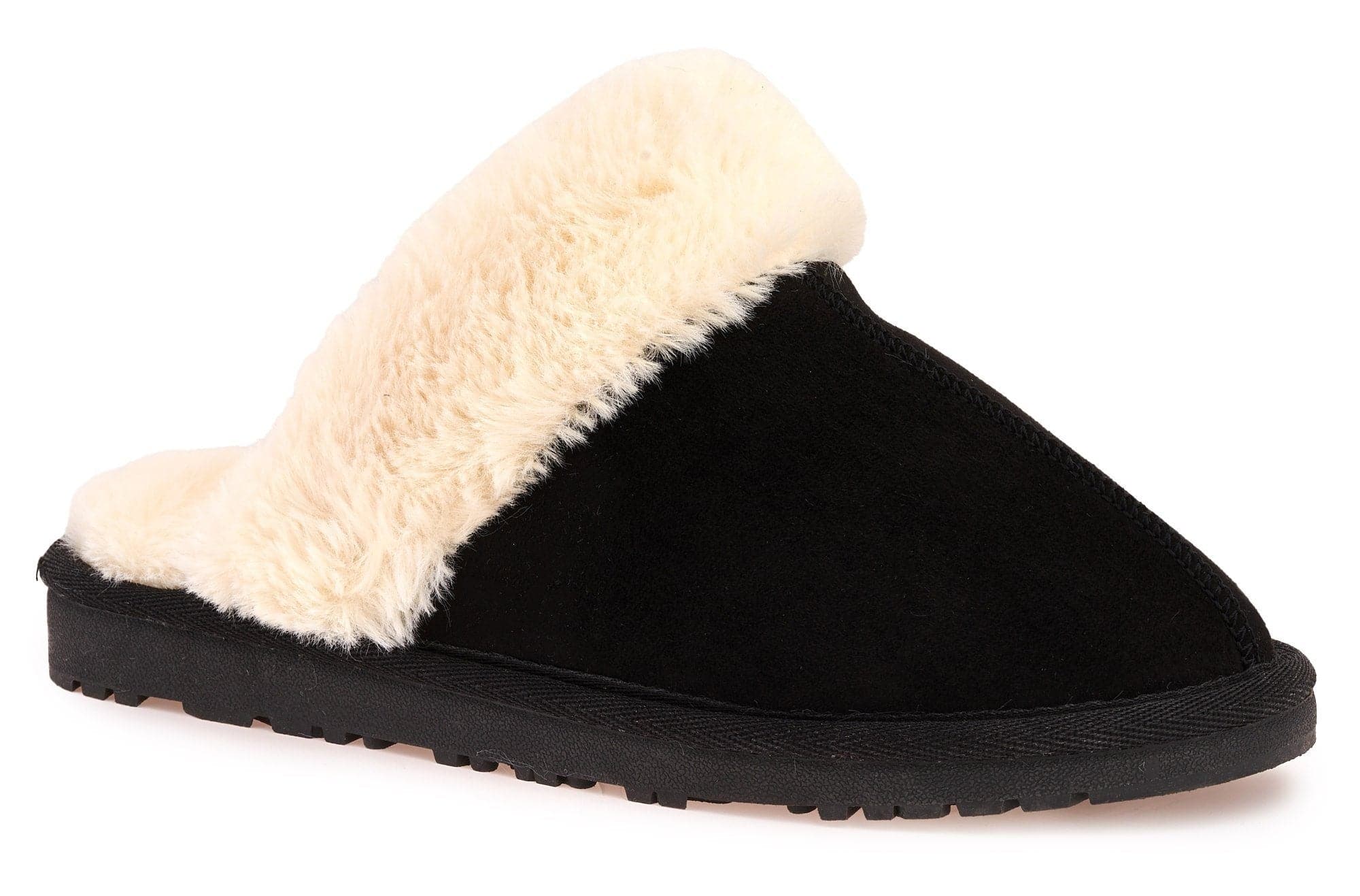 Sally Close Toe Fluffy Slipper in Black - Image 5