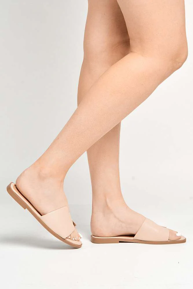 Sally Faux Leather Flat Slider in Beige - Image 3