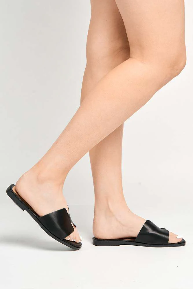 Sally Faux Leather Flat Slider in Black - Image 3