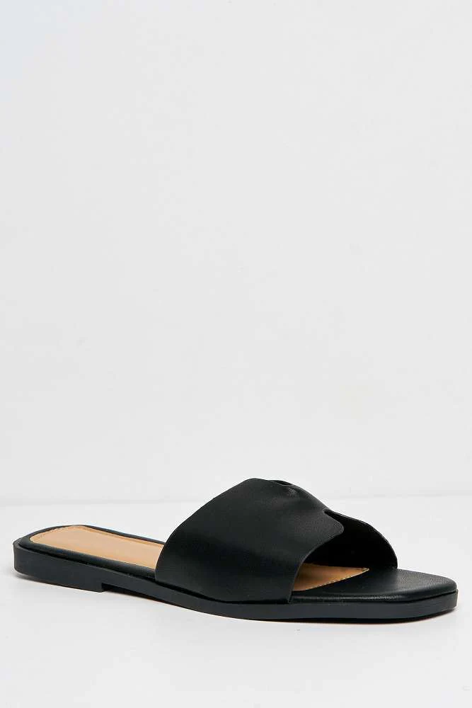 Sally Faux Leather Flat Slider in Black - Image 4