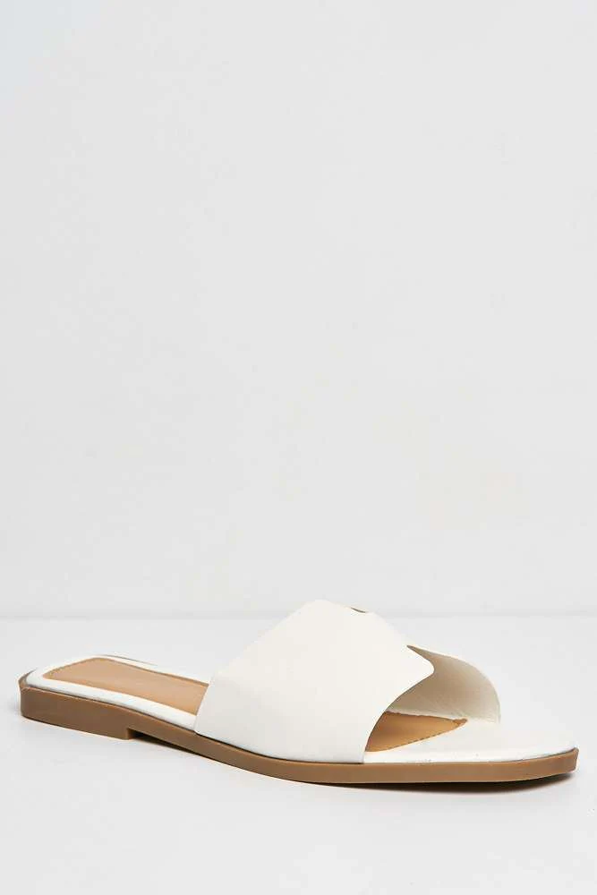 Sally Faux Leather Flat Slider in White - Image 4