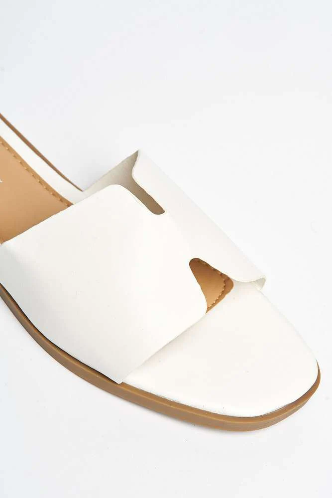 Sally Faux Leather Flat Slider in White - Image 6