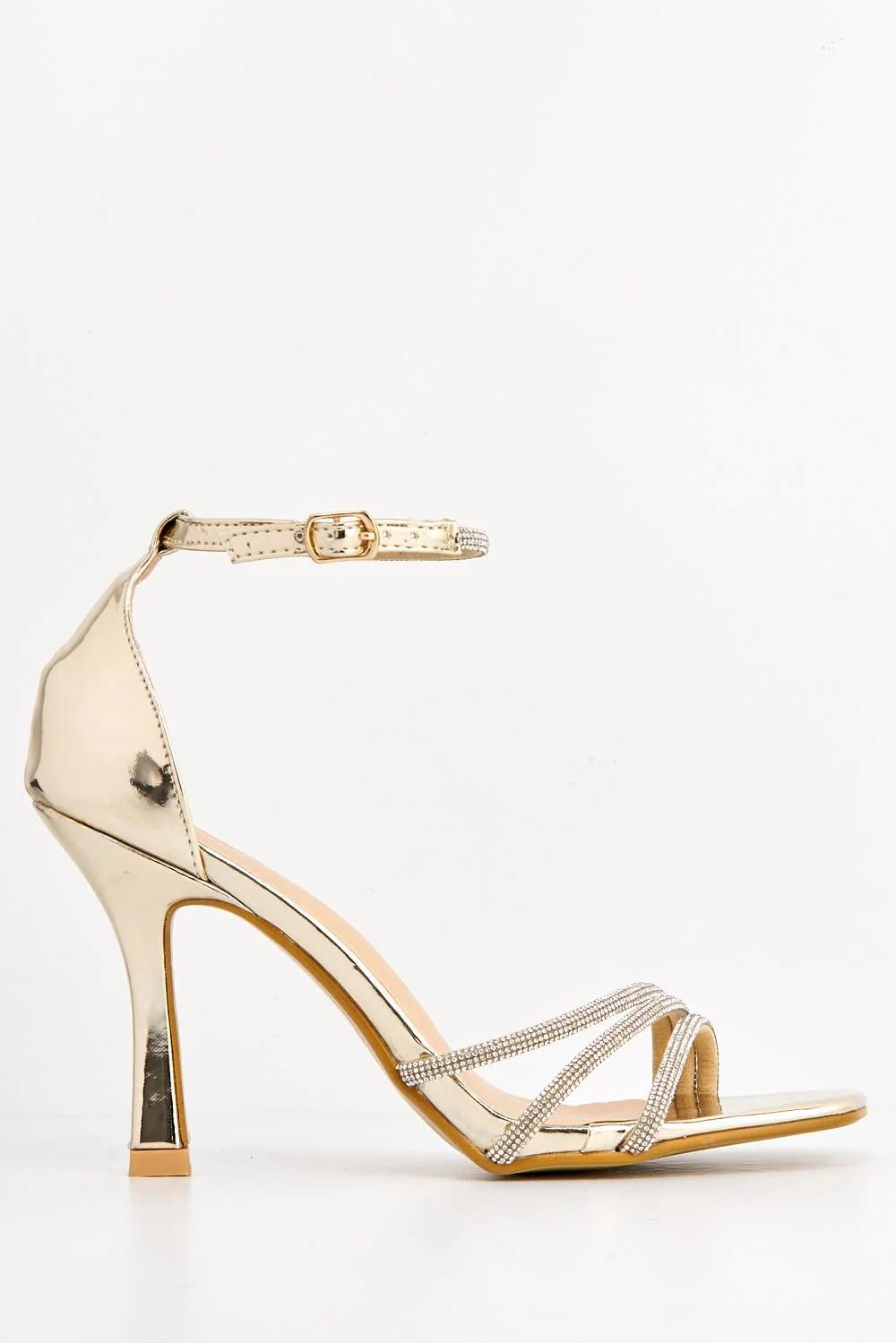 Salma Ankle Strap Sandal with Diamante Straps in Gold - Image 4
