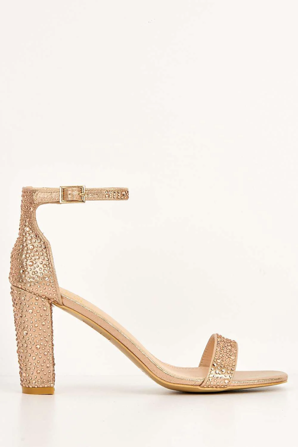 Santana Diamante Embellished Ankle Strap Block Heel Sandal in Champagne - Image 4