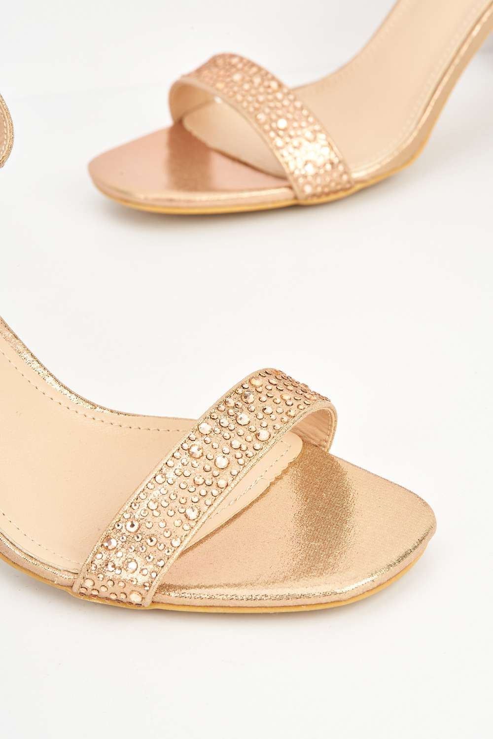 Santana Diamante Embellished Ankle Strap Block Heel Sandal in Champagne - Image 5