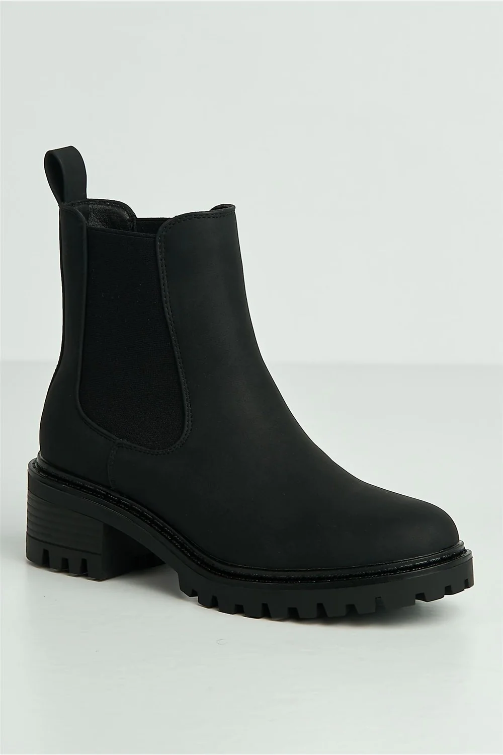 Saoirse Cleated Sole Stretch Panel Ankle Boots in Black - Image 4