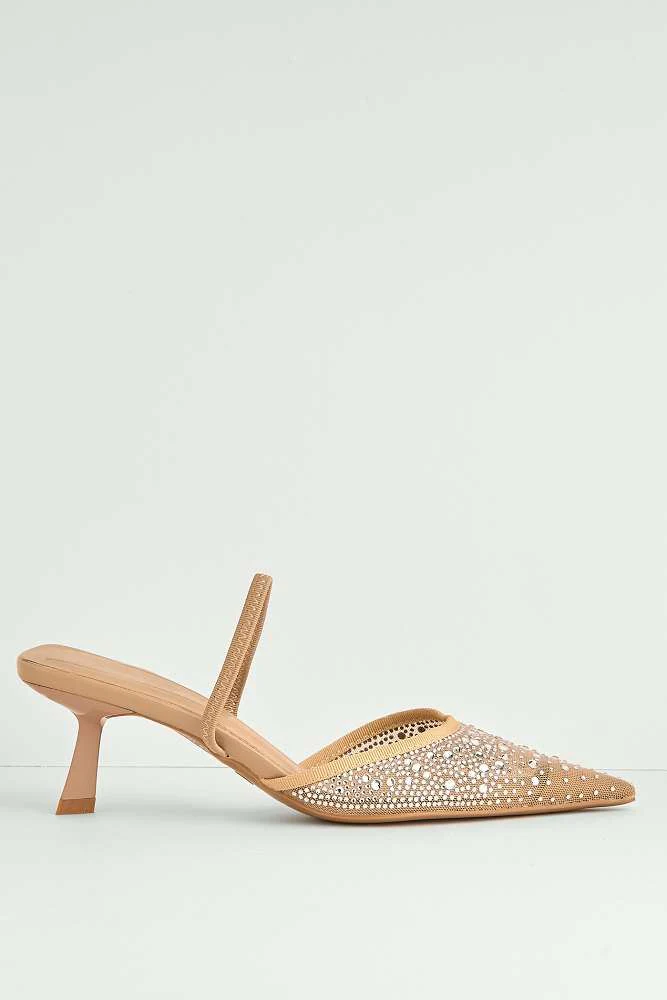 Sarelia Gemstone Embellished Mesh Slingback Court Shoes in Nude - Image 6