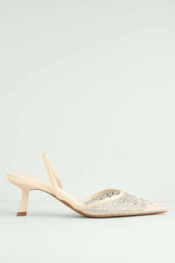 Sarelia Gemstone Embellished Mesh Slingback Court Shoes in White - Image 6