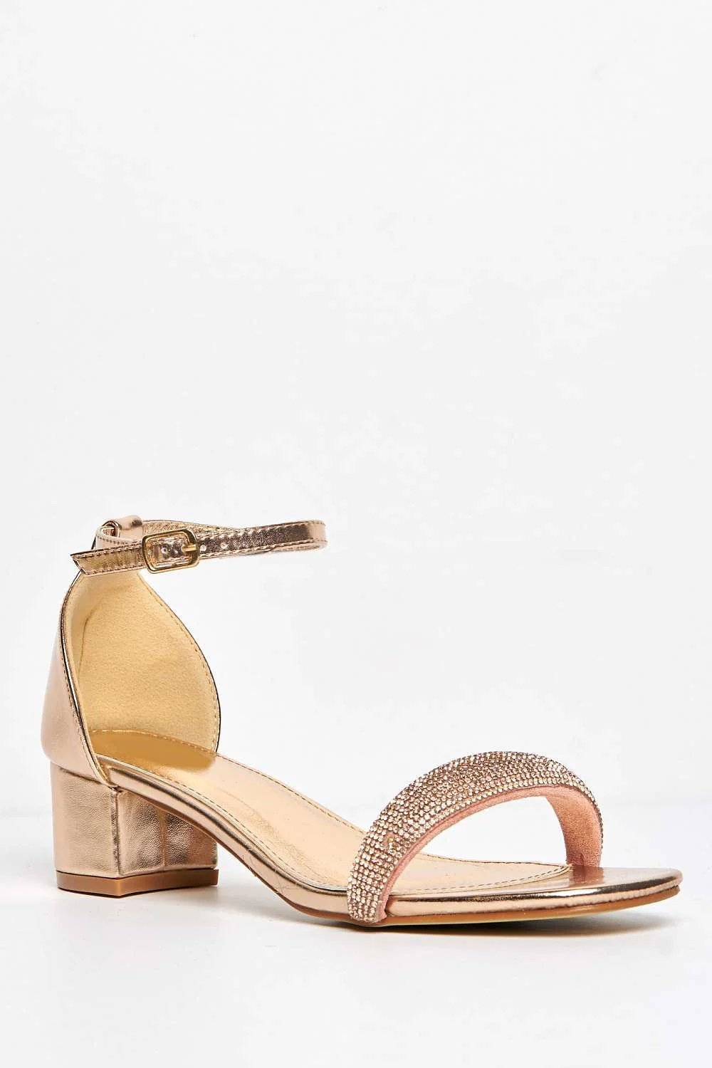 Saya Diamante Embellished Ankle Strap Block Heel Sandal in Champagne - Image 4