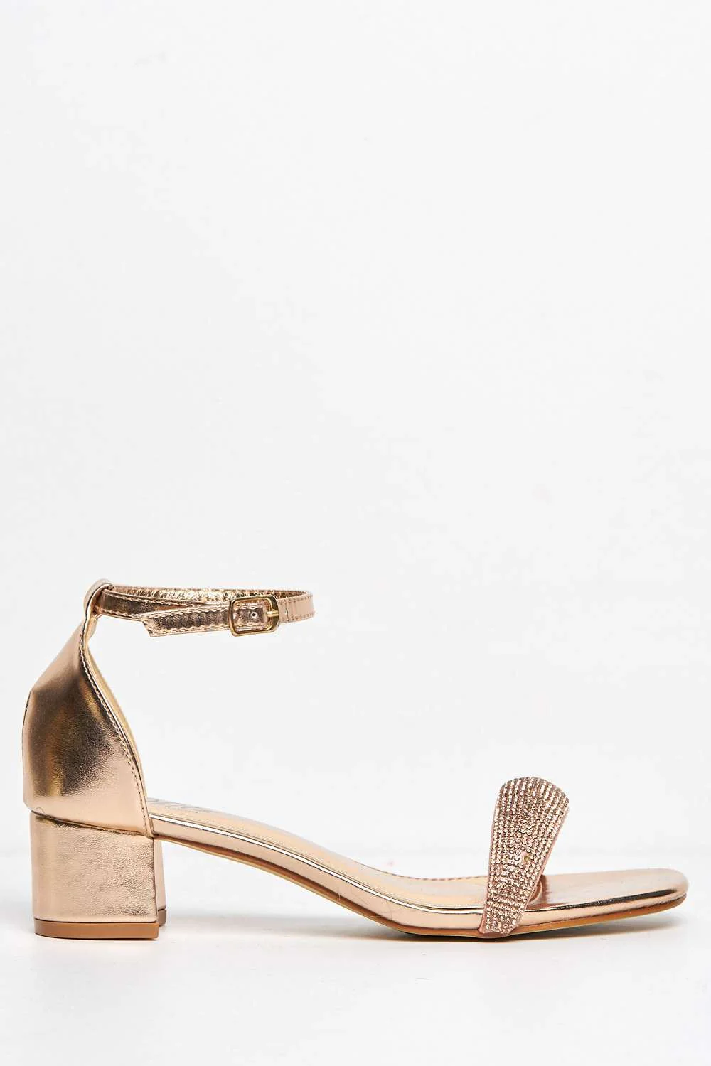 Saya Diamante Embellished Ankle Strap Block Heel Sandal in Champagne - Image 5