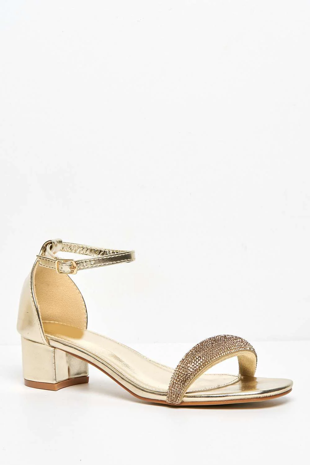 Saya Diamante Embellished Ankle Strap Block Heel Sandal in Gold - Image 4