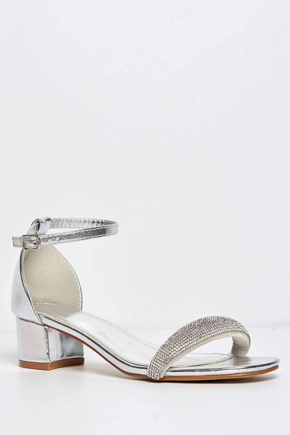 Saya Diamante Embellished Ankle Strap Block Heel Sandal in Silver - Image 4