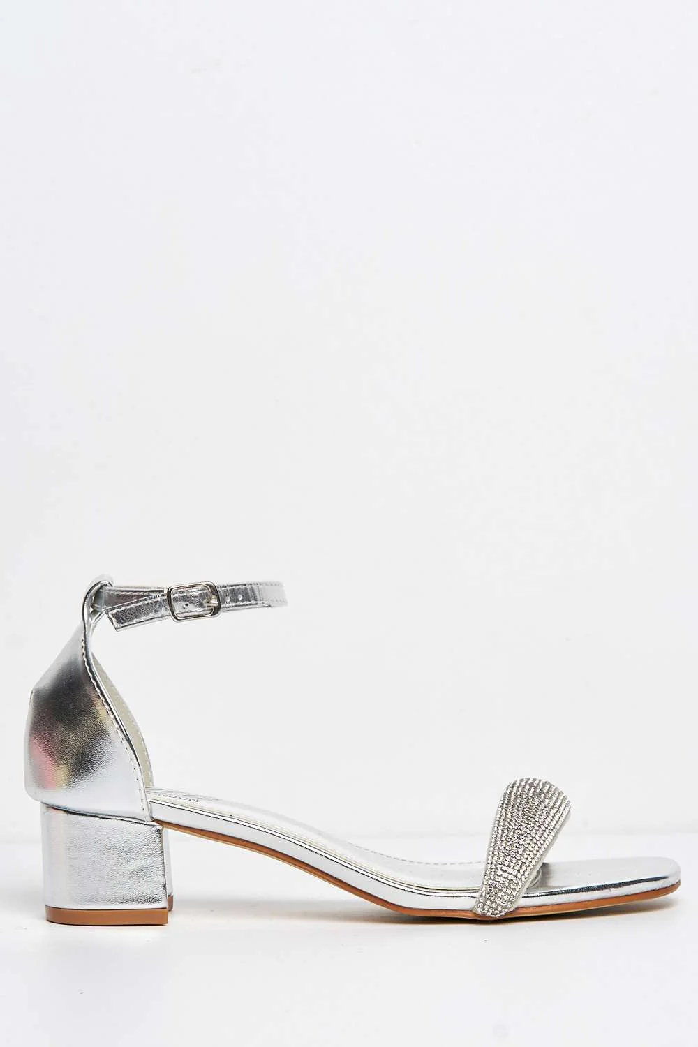 Saya Diamante Embellished Ankle Strap Block Heel Sandal in Silver - Image 5