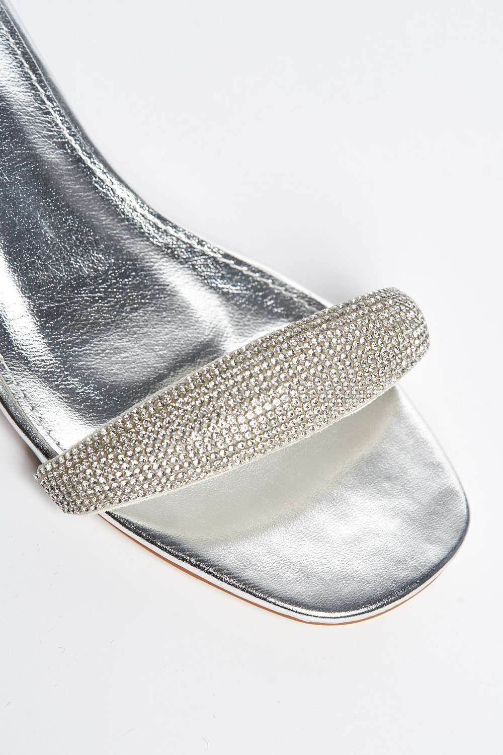 Saya Diamante Embellished Ankle Strap Block Heel Sandal in Silver - Image 6