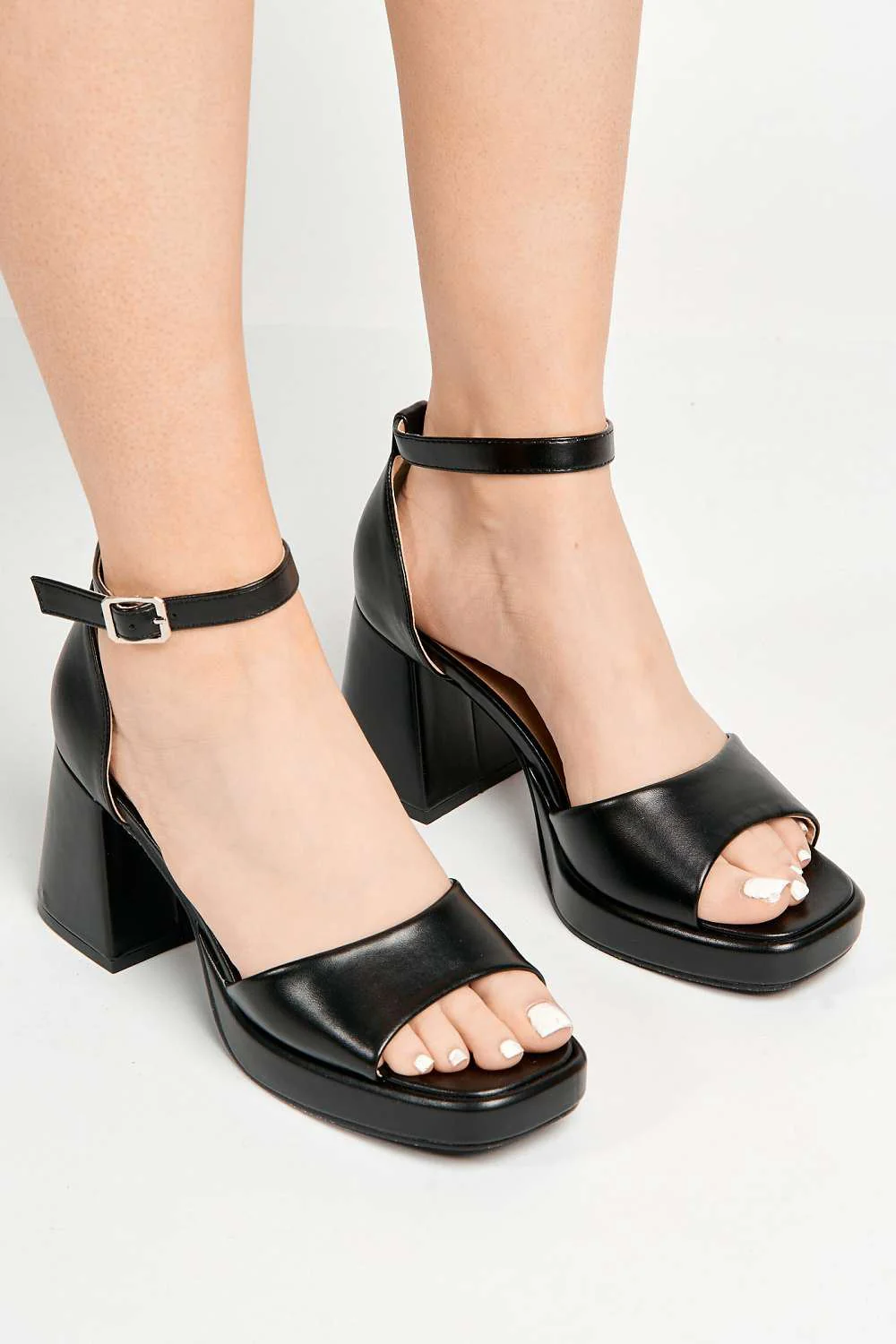 Sayla Block Heel Ankle Strap Open Toe Heeled Sandals in Black Matt - Image 3
