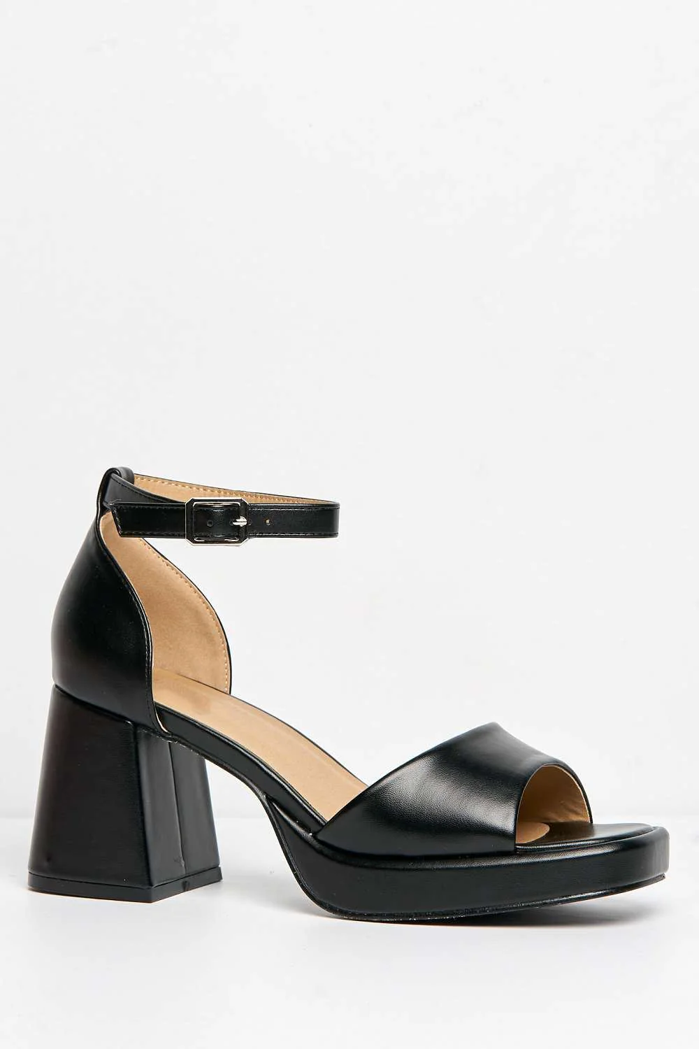 Sayla Block Heel Ankle Strap Open Toe Heeled Sandals in Black Matt - Image 4