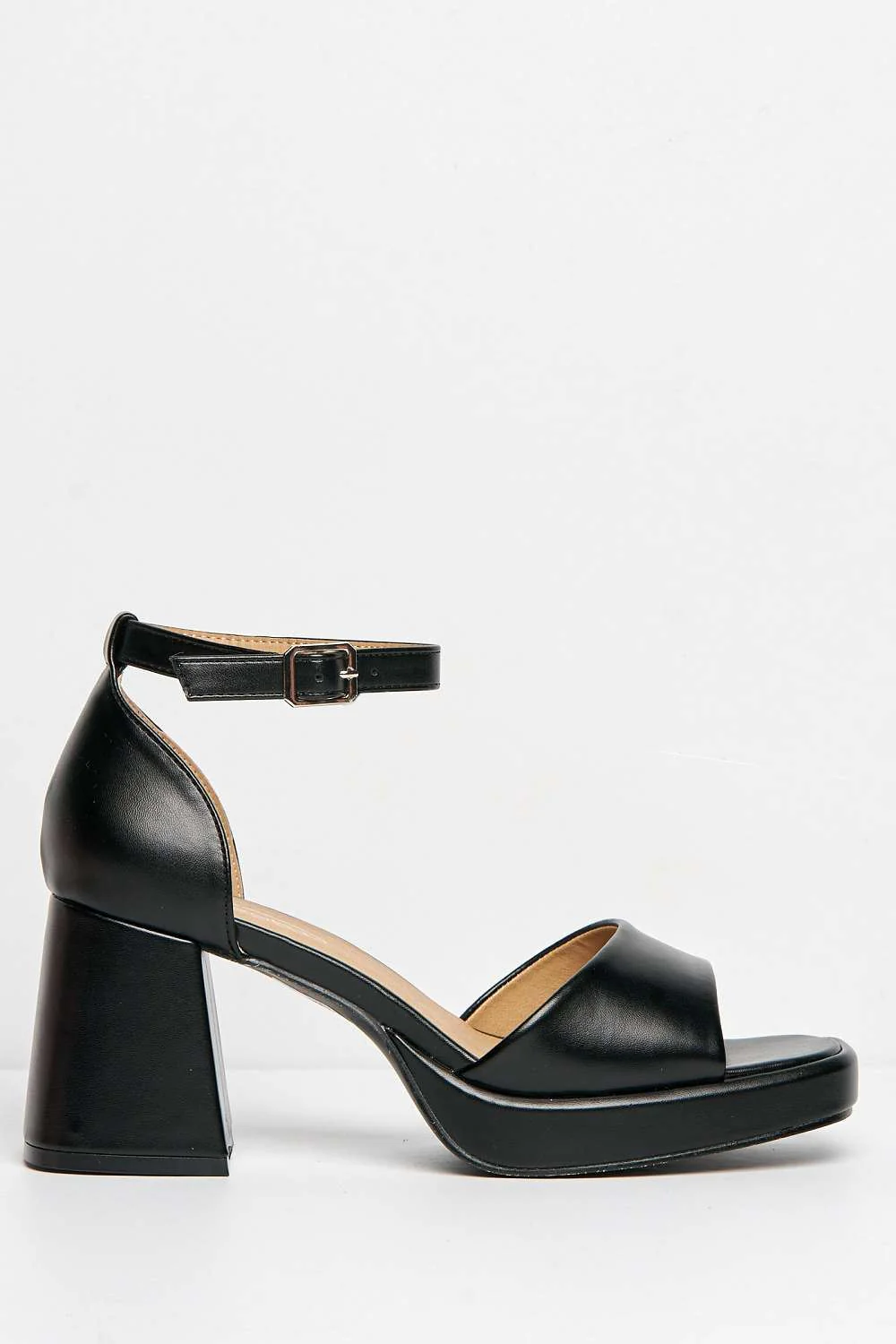 Sayla Block Heel Ankle Strap Open Toe Heeled Sandals in Black Matt - Image 5