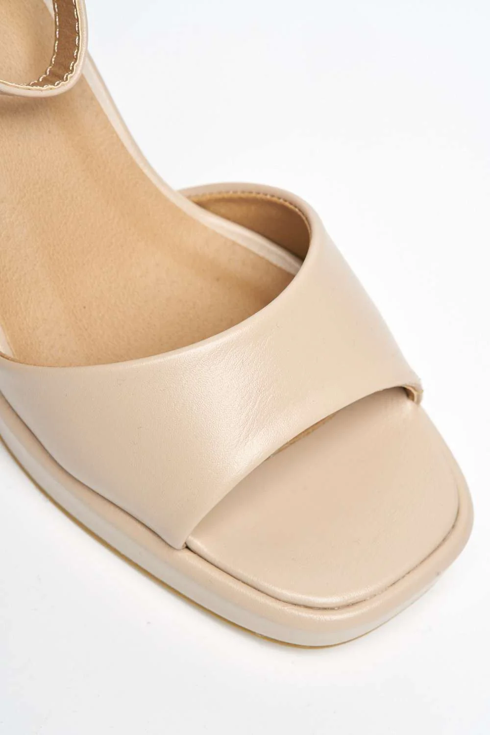 Sayla Block Heel Ankle Strap Open Toe Heeled Sandals in Nude Matt - Image 6