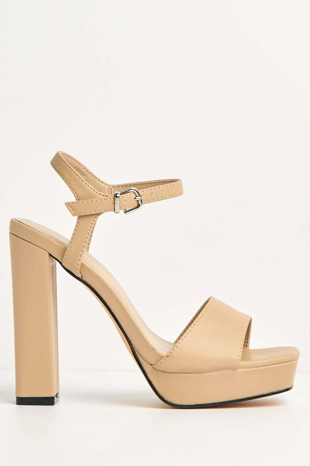 Sayra Ankle Strap Platform Block Heel Sandals in Nude Matt - Image 5