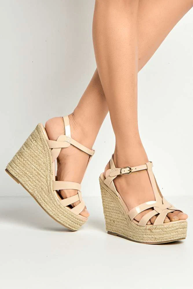 Selene Anklestrap Open Toe Wedge Sandals in Nude - Image 2