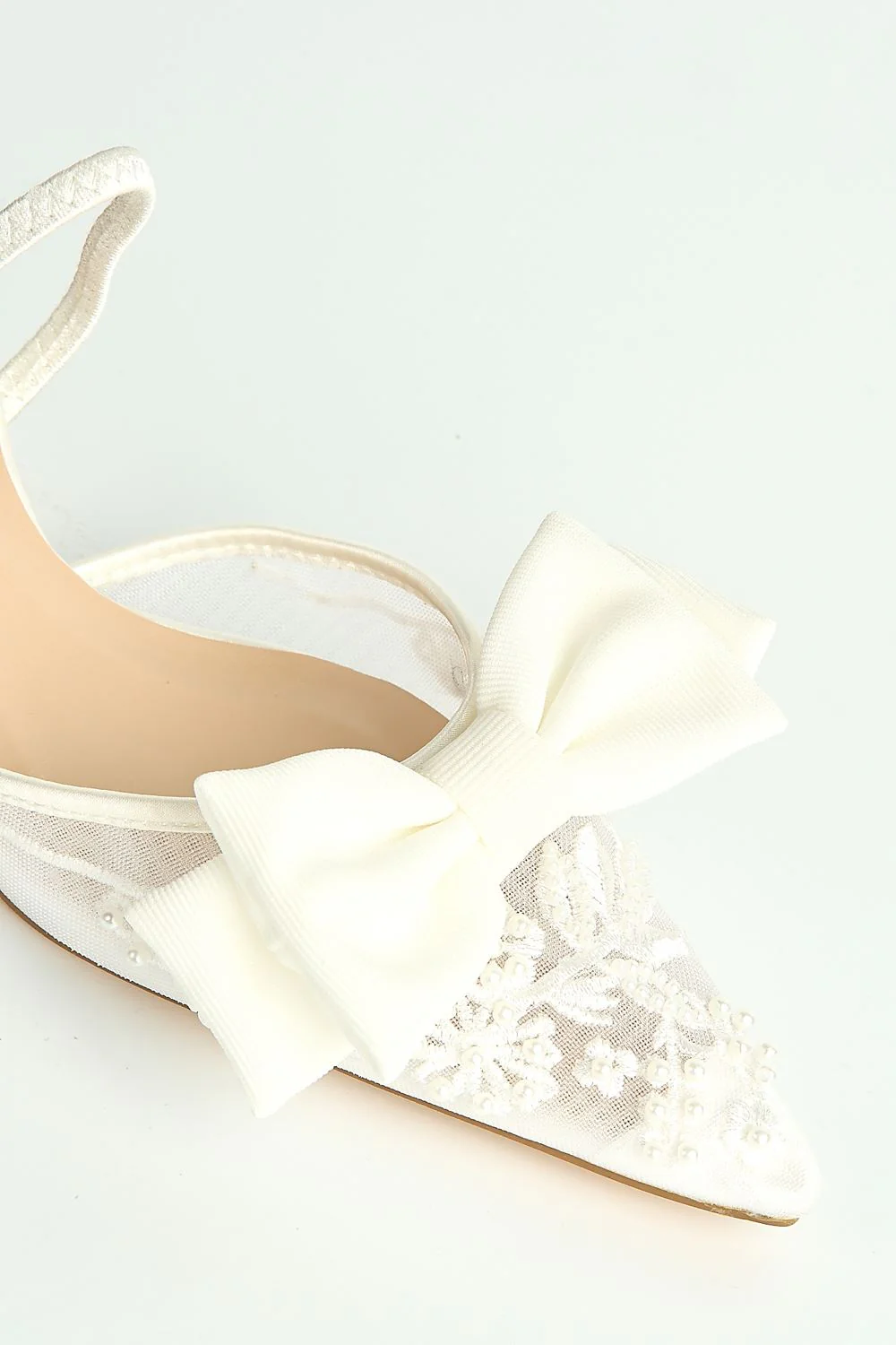 Seren Embellished Mesh and Bow Slingback Court Shoes in Ivory - Image 6