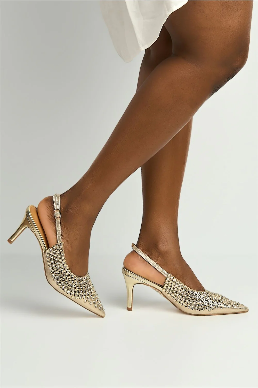 Seriea Mirror Encrusted Slingback Court Shoes in Gold - Image 3