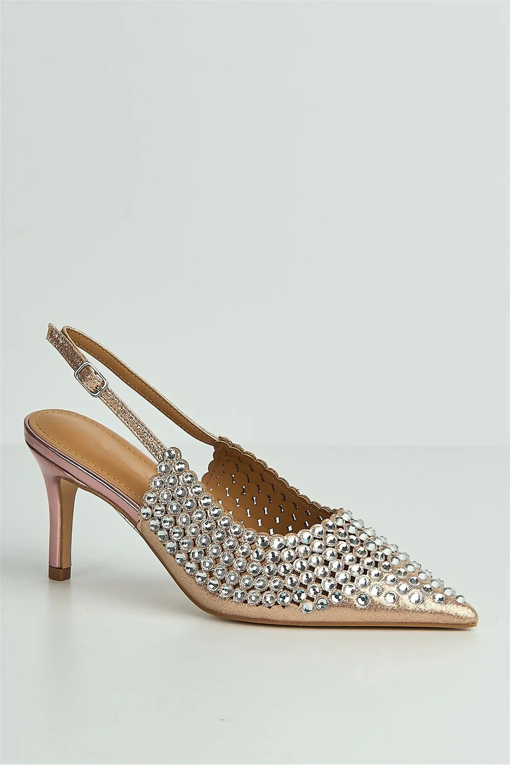 Seriea Mirror Encrusted Slingback Court Shoes in Rose Gold - Image 4