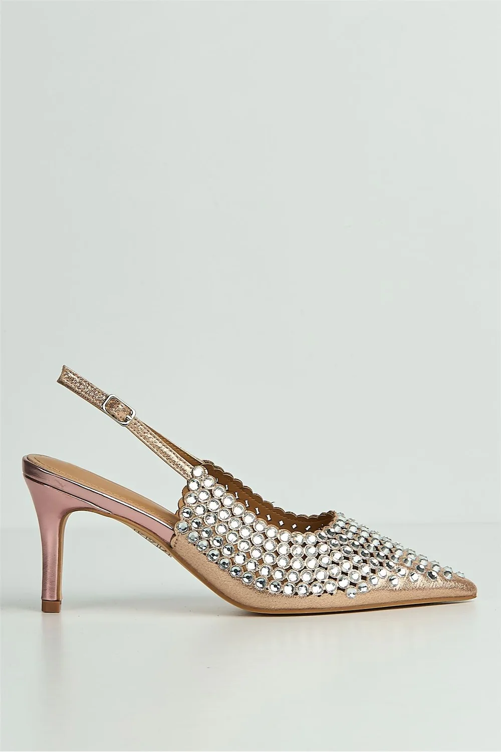 Seriea Mirror Encrusted Slingback Court Shoes in Rose Gold - Image 5