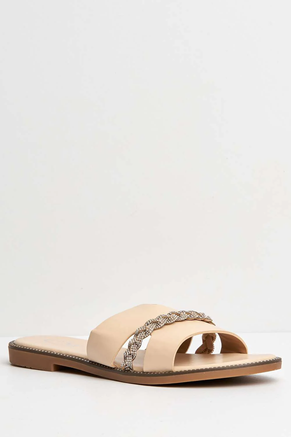 Shaz Diamante Embellished Sliders in Nude - Image 4