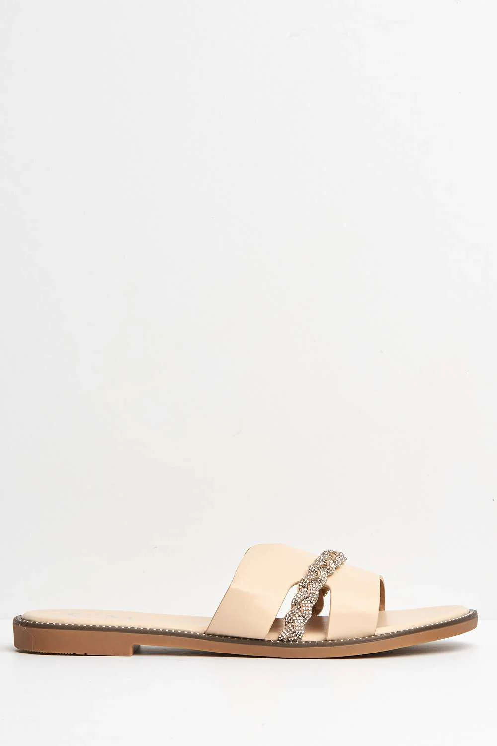 Shaz Diamante Embellished Sliders in Nude - Image 5