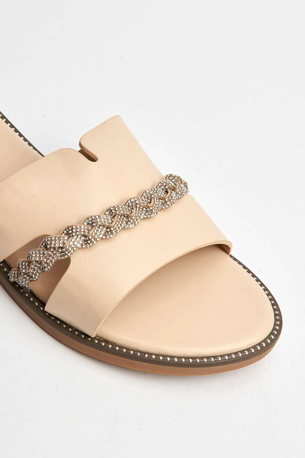 Shaz Diamante Embellished Sliders in Nude - Image 6