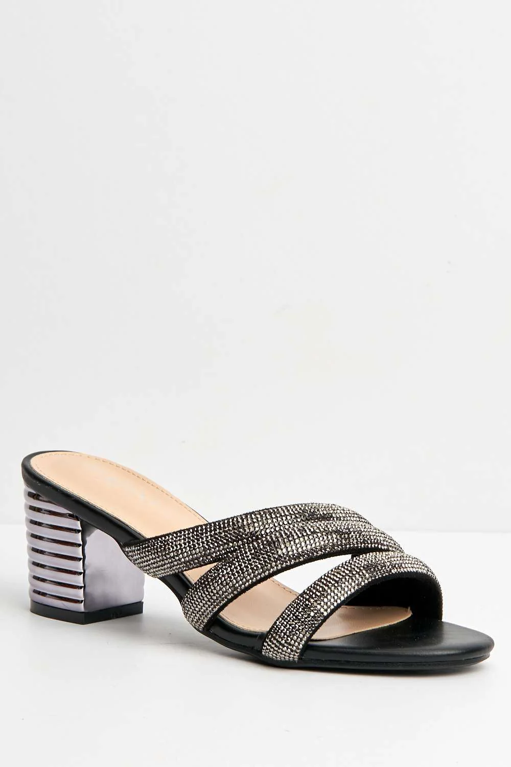 Sheila Strappy Diamante Band Heeled Mules in Black - Image 4