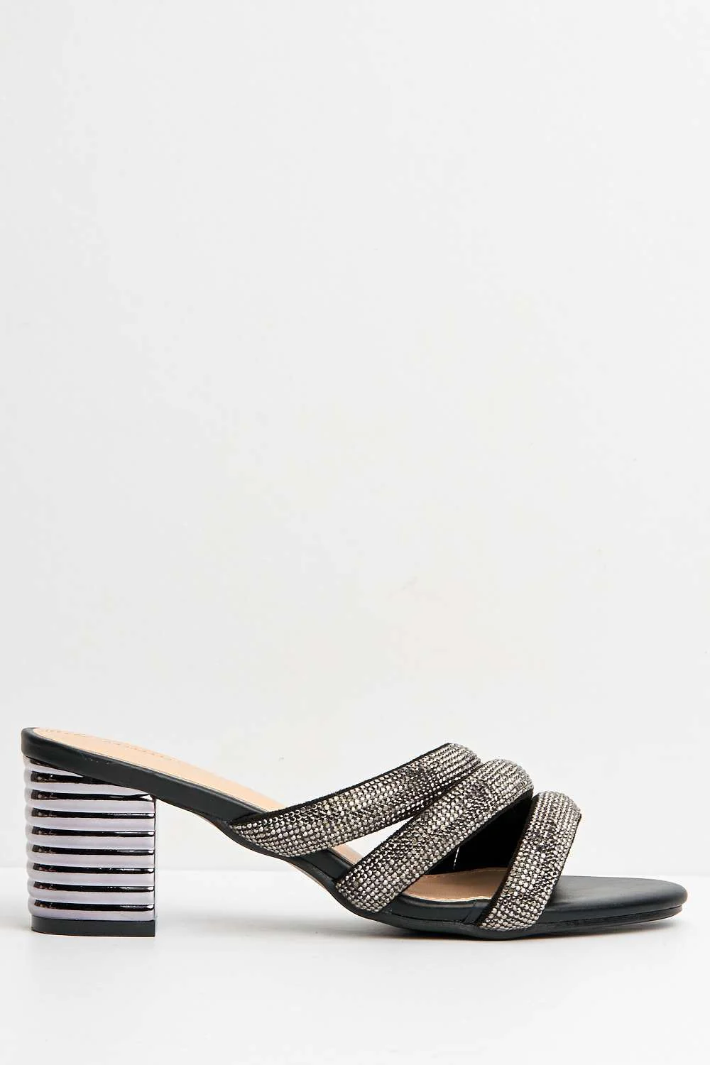 Sheila Strappy Diamante Band Heeled Mules in Black - Image 5