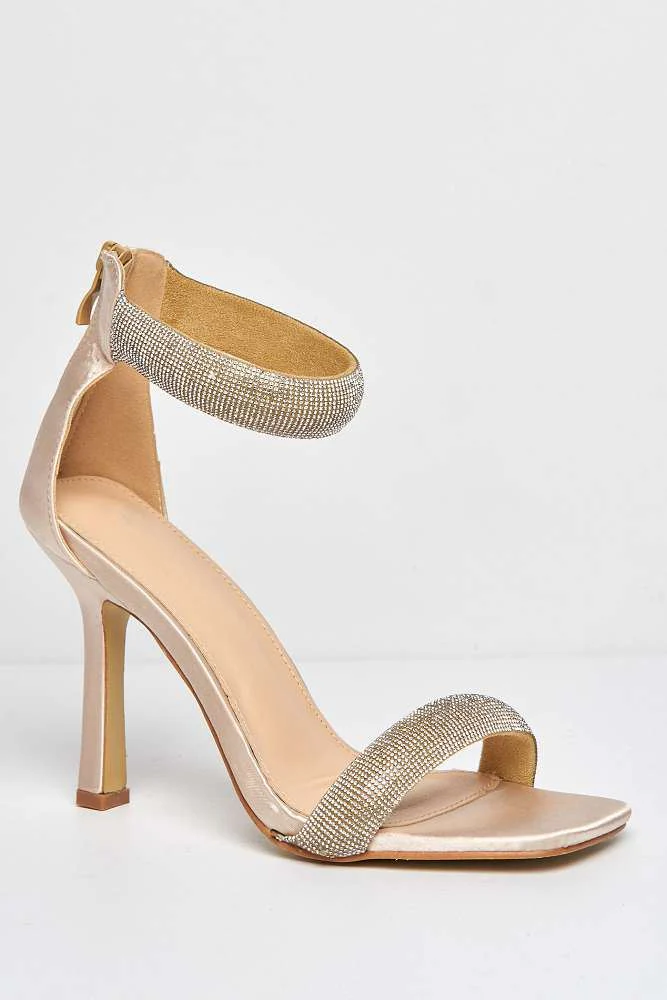 Shelly Diamante Embellished Heeled Sandals in Beige - Image 4