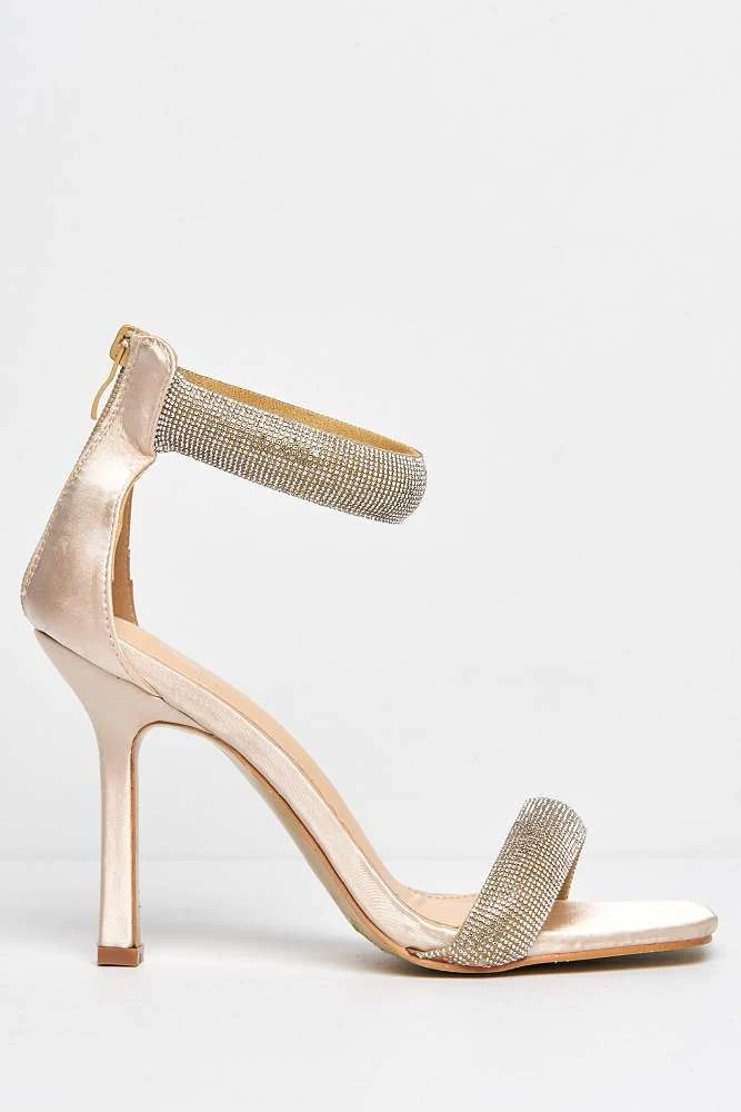 Shelly Diamante Embellished Heeled Sandals in Beige - Image 5