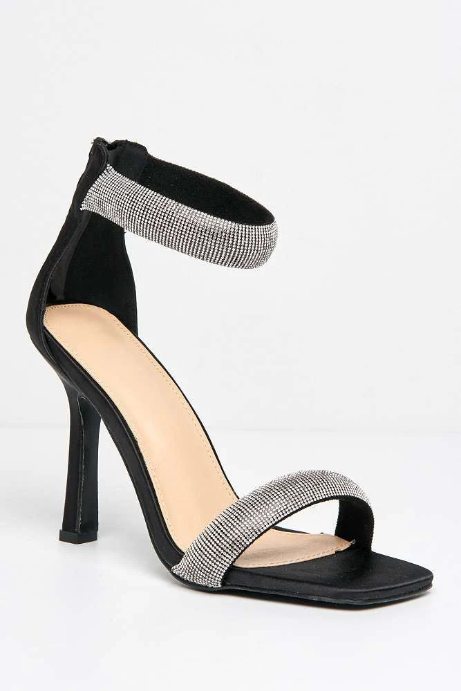 Shelly Diamante Embellished Heeled Sandals in Black - Image 4