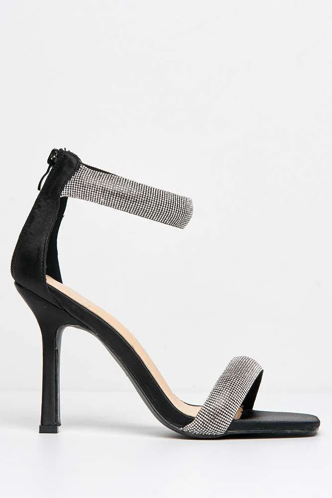 Shelly Diamante Embellished Heeled Sandals in Black - Image 5