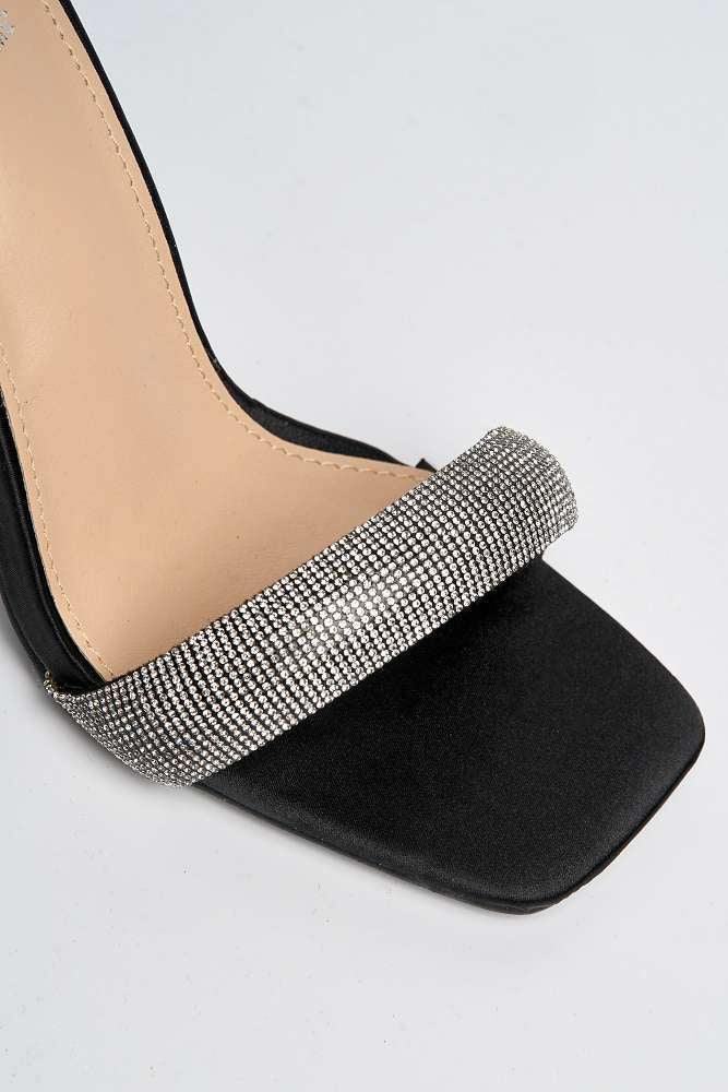 Shelly Diamante Embellished Heeled Sandals in Black - Image 6