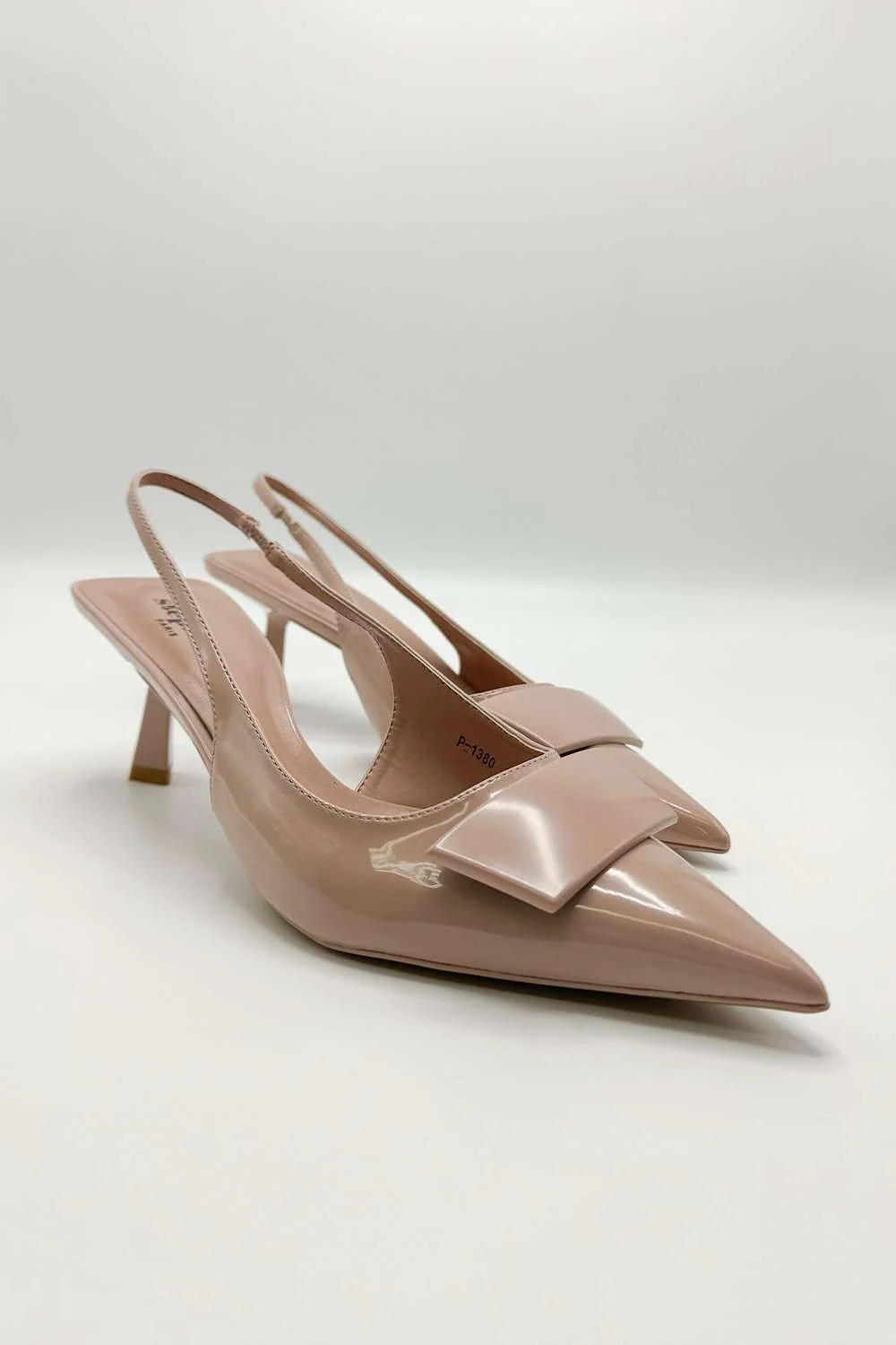 Sia Rectangle Brooch Detail Sling Back Court Shoes in Beige - Image 3