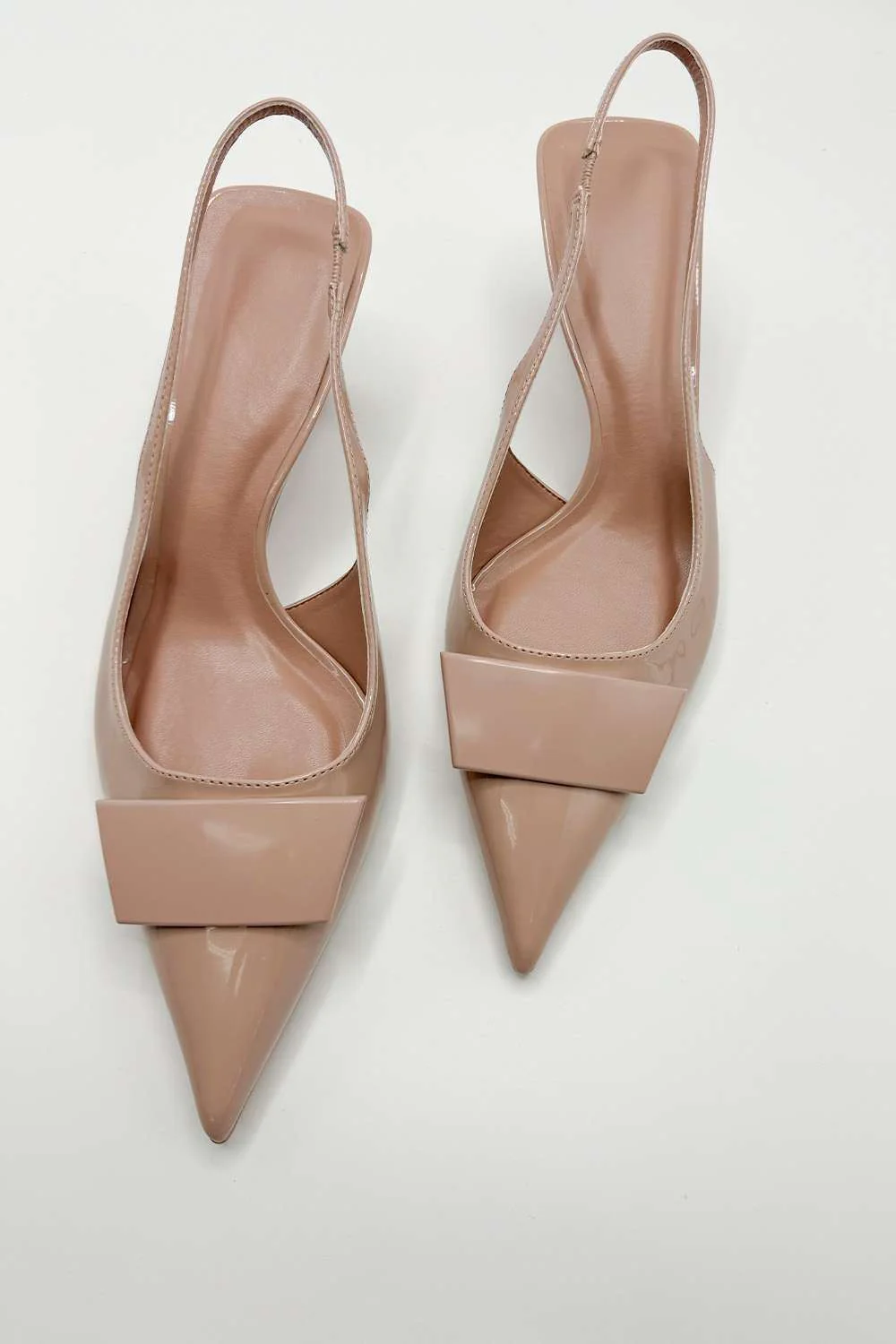 Sia Rectangle Brooch Detail Sling Back Court Shoes in Beige - Image 4