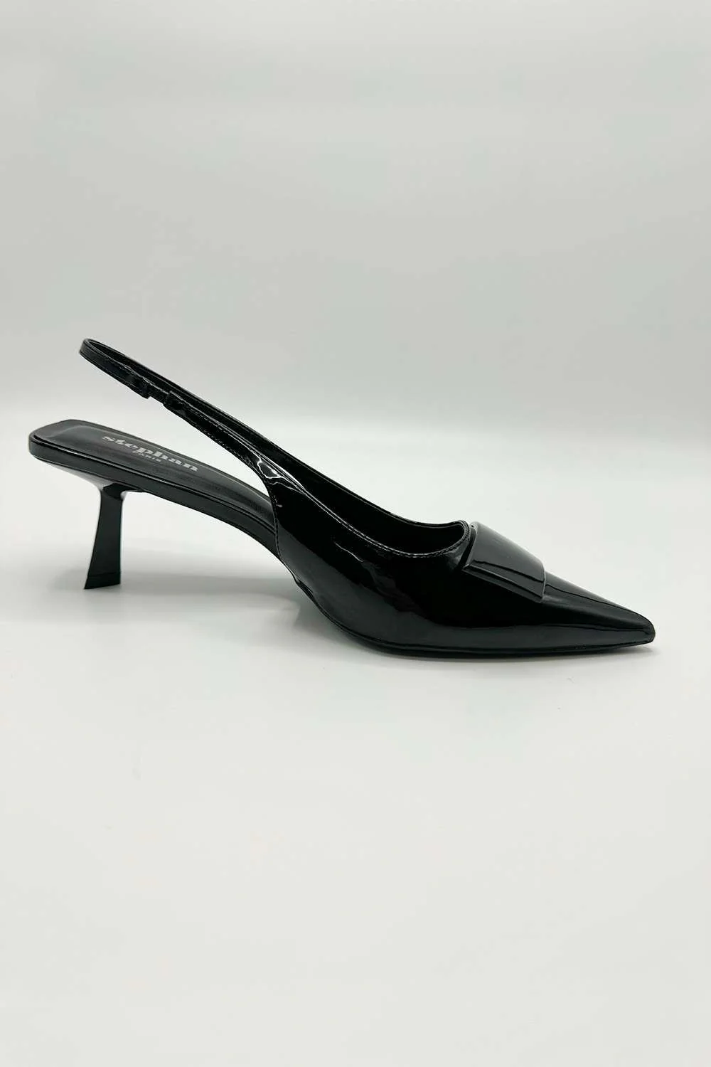 Sia Rectangle Brooch Detail Sling Back Court Shoes in Black - Image 2