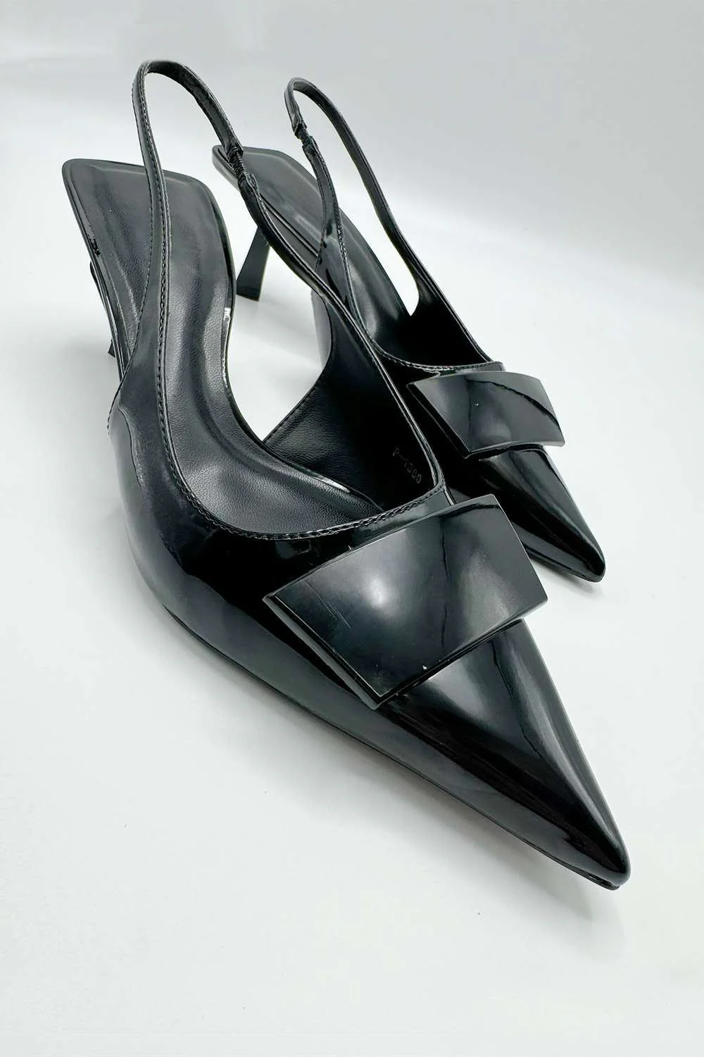 Sia Rectangle Brooch Detail Sling Back Court Shoes in Black - Image 3