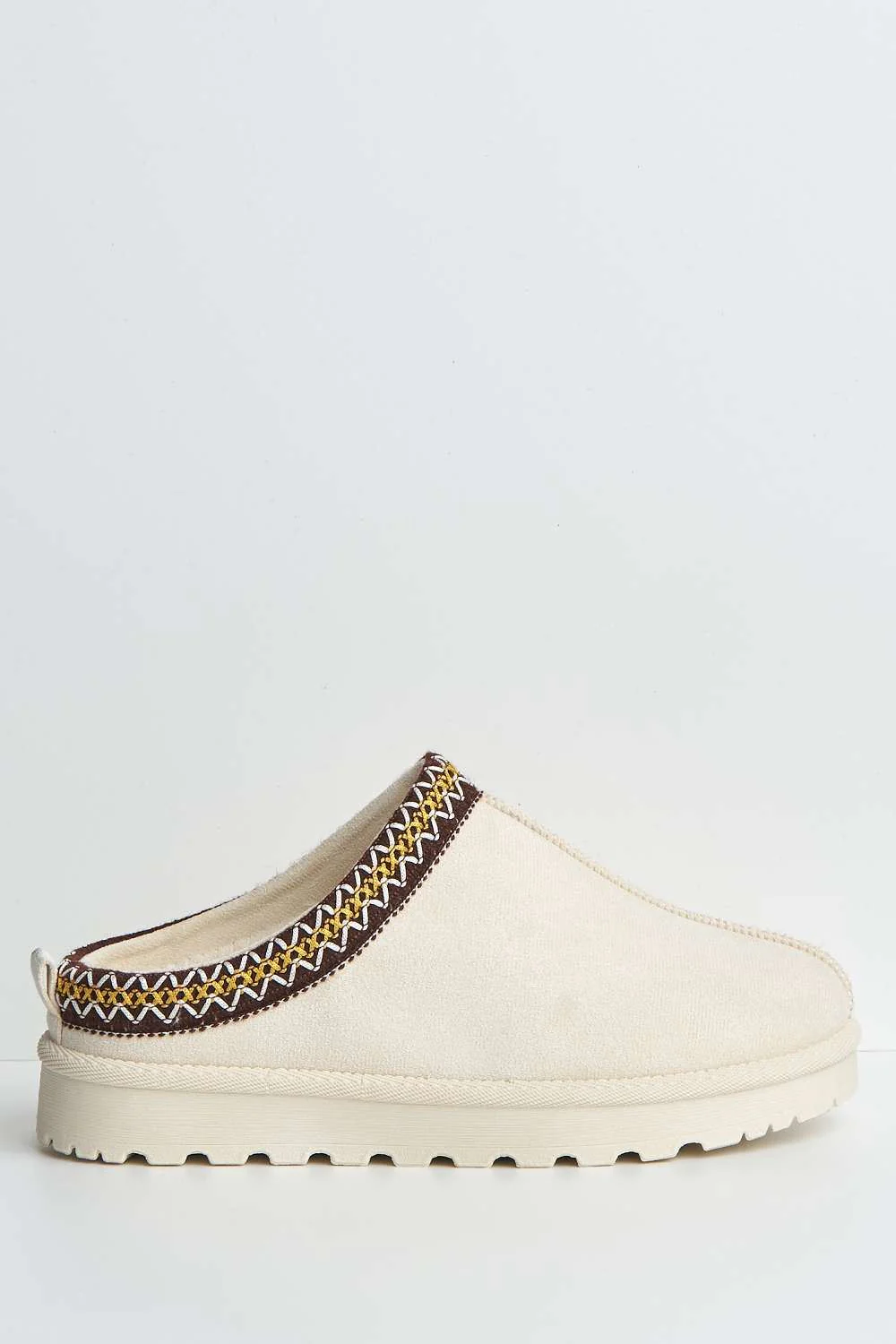 Sigrid Embroidered Faux Fur Lining Slippers in Beige - Image 5